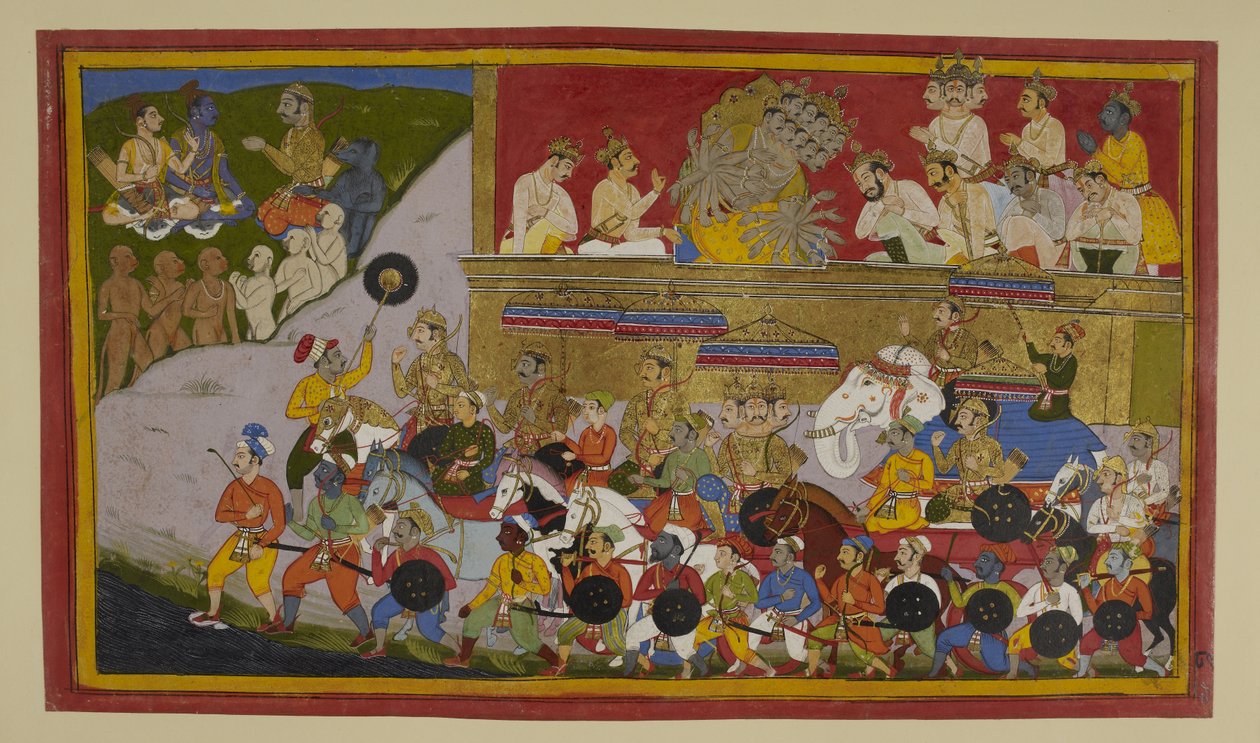 Rāvaṇa fivérei és fiai Kumbhakarṇa halála után csatára készülődnek alkotó: Indian School