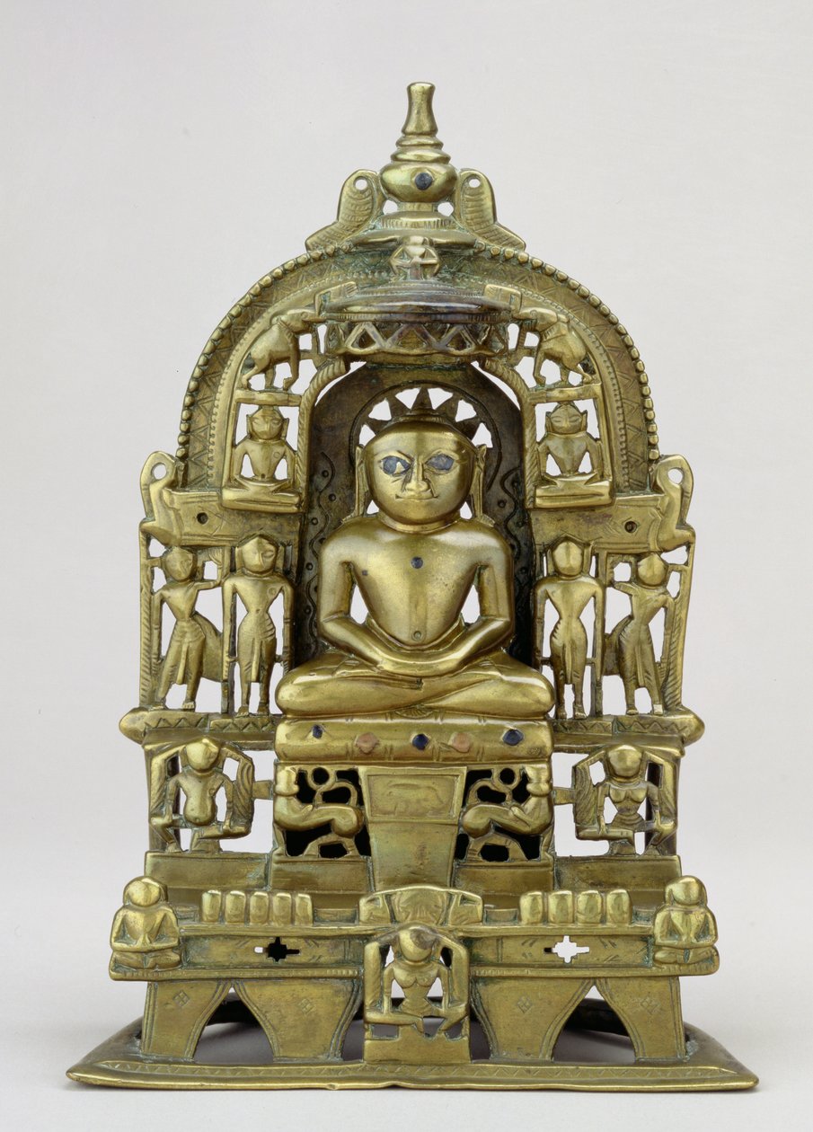 A Jain Tirthankara Kuntanatha ülő képe, Vasantagarh, Dél-Rajasthan, 1476 (sárgaréz réz- és ezüstberakással) alkotó: Indian School