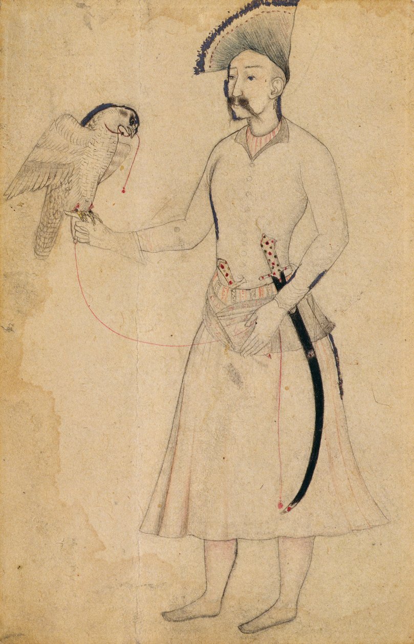 I. Abbász perzsa sah (1588-1629), kezében egy sólyom, egy 17. század eleji eredeti, mogul, 19. század eleji (ecsetrajz papíron) után alkotó: Indian School
