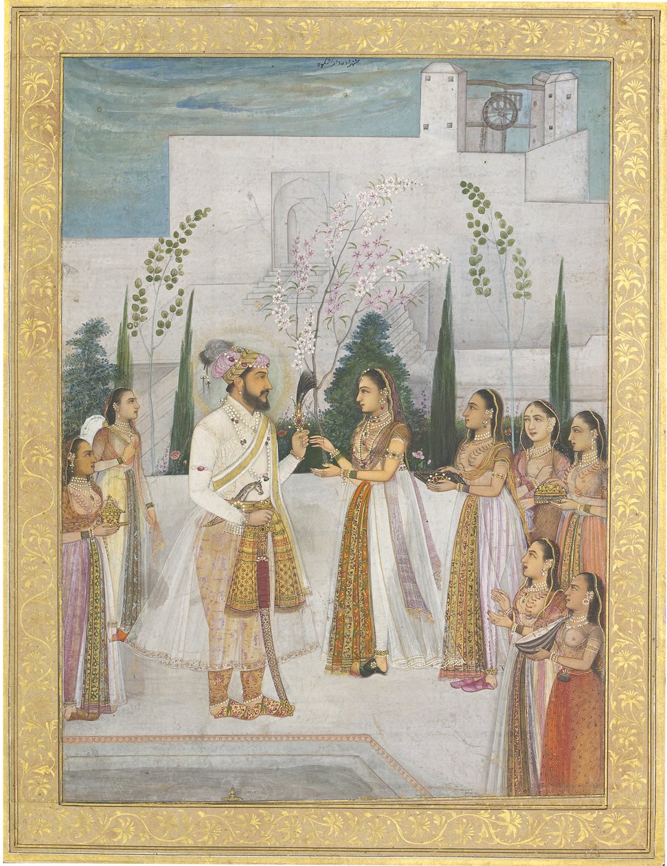 Shah Jahan ékszereket ajándékoz egy hercegnőnek alkotó: Indian School
