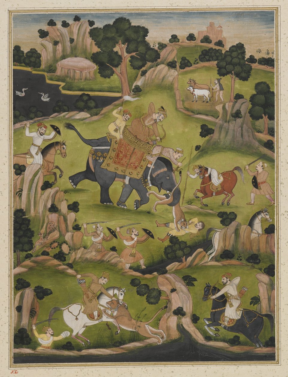 Shah Jahan vadászat, leválasztott albumfólió, 1900 körül alkotó: Indian School