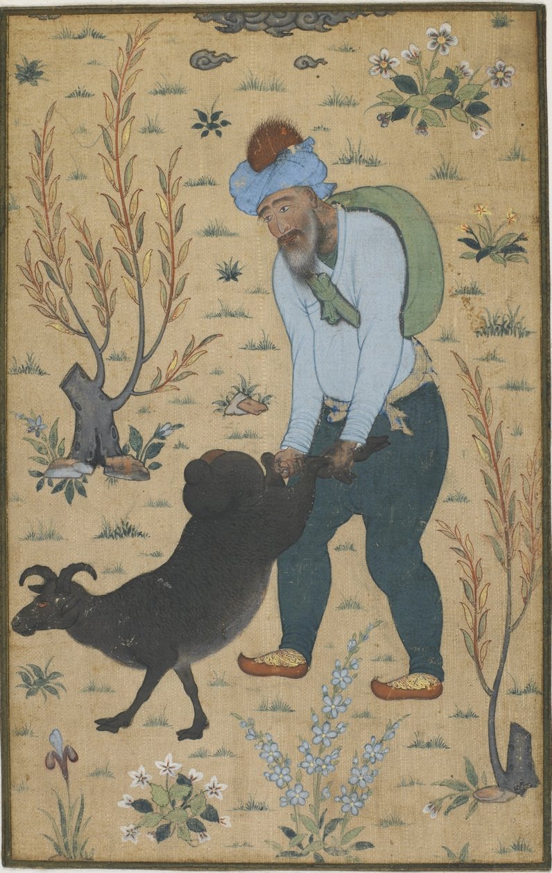 Pásztor és kecske, Mogul dinasztia (szín a pamuton) alkotó: Indian School