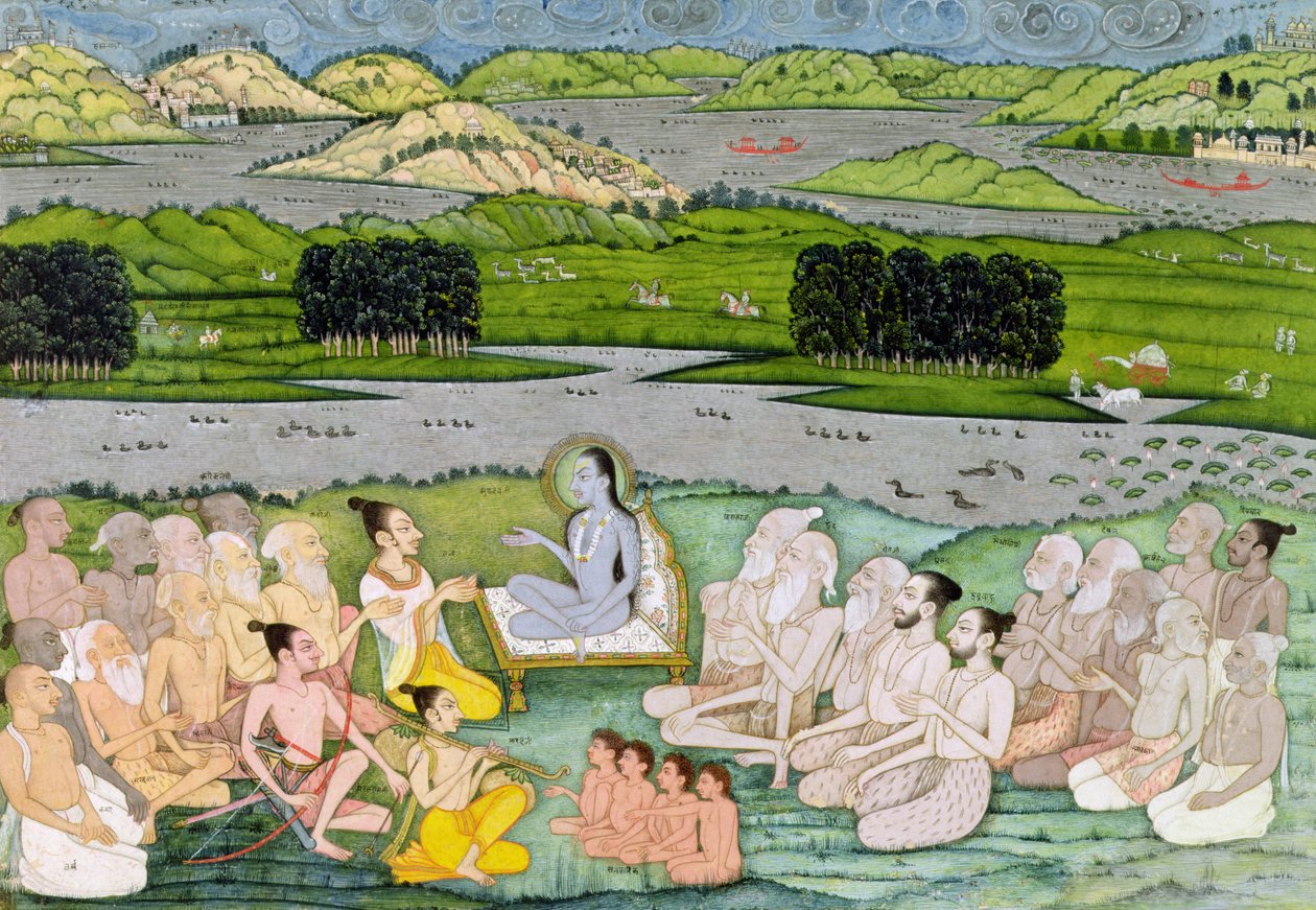 Shri Sukdevji prédikál Sadhus gyülekezetében, Radzsasztánban, 1757 körül alkotó: Indian School