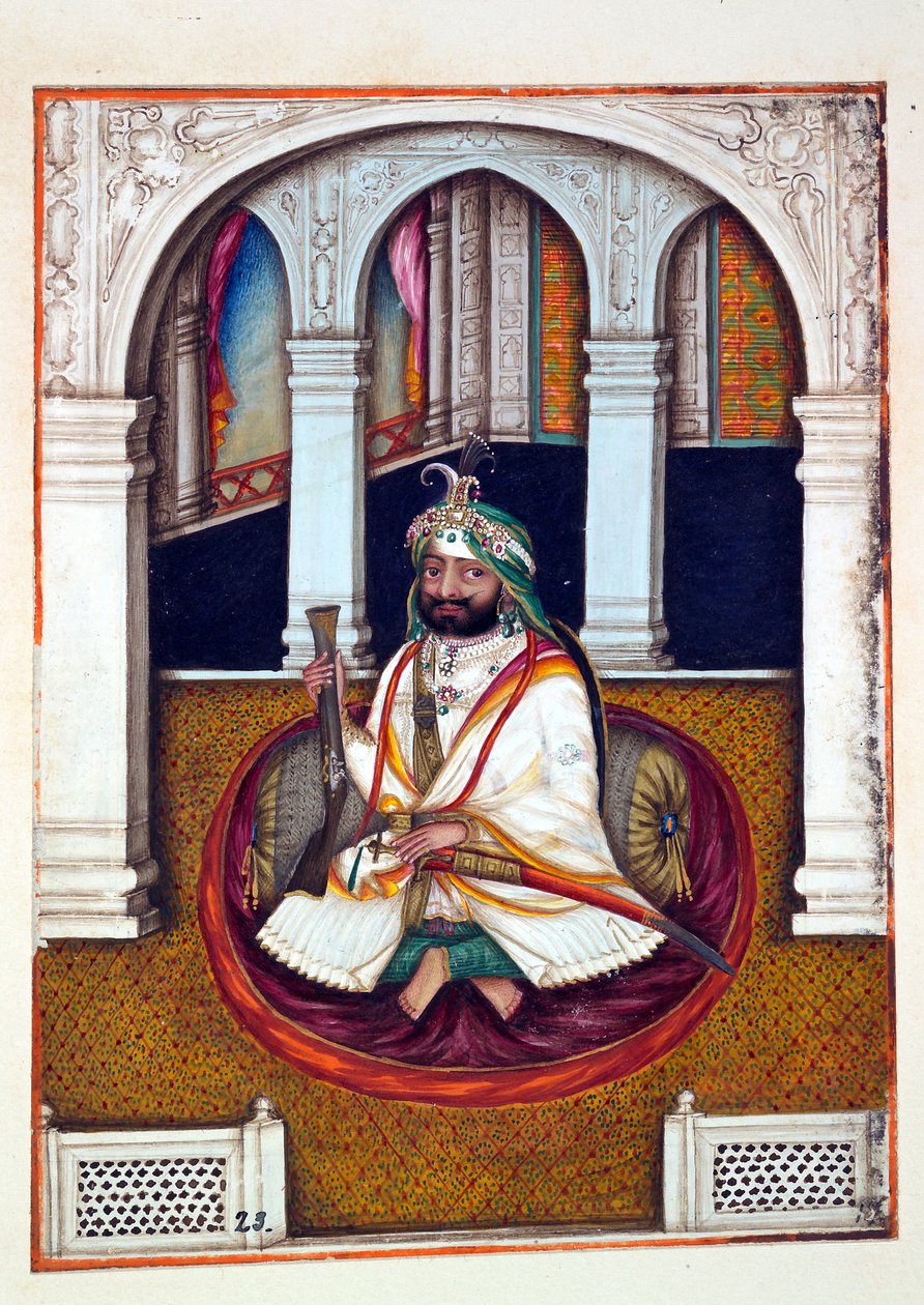 Sirdar Lehna Singh, A Pandzsáb királysága, uralkodói és főnökei, I. kötet, egy azonosítatlan indiai művész 27 akvarell tanulmányából álló kötet, 1840 körül (wc papíron) alkotó: Indian School