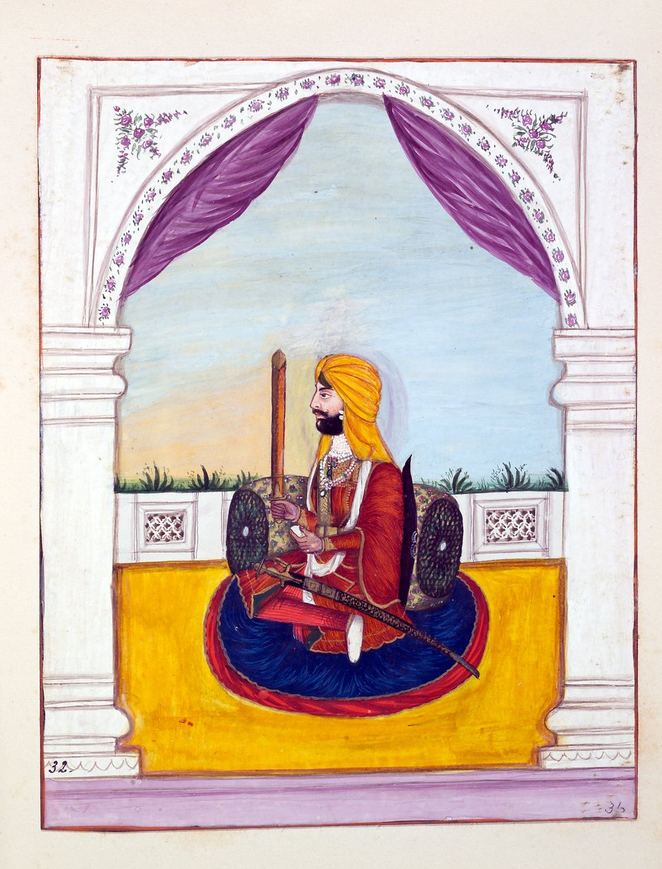 Sirdar Runjodh Singh (Majithia), A Pandzsáb királysága, uralkodói és főnökei, II. kötet, egy azonosítatlan indiai művész 30 akvarell tanulmányából álló kötet, 1840 körül (wc papíron) alkotó: Indian School