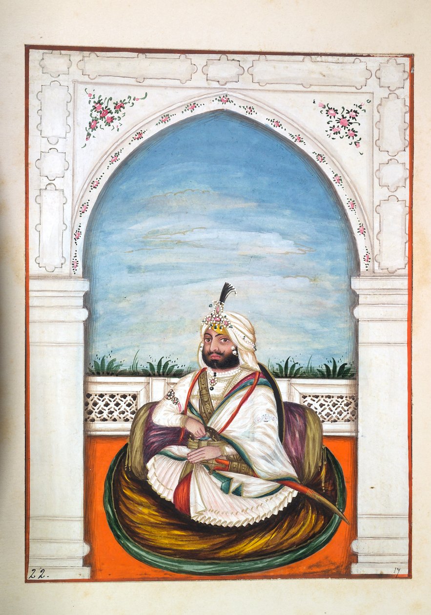 Sirdir Ajit Singh, A Pandzsáb királysága, uralkodói és főnökei, I. kötet, egy azonosítatlan indiai művész 27 akvarell tanulmányából álló kötet, 1840 körül (wc papíron) alkotó: Indian School