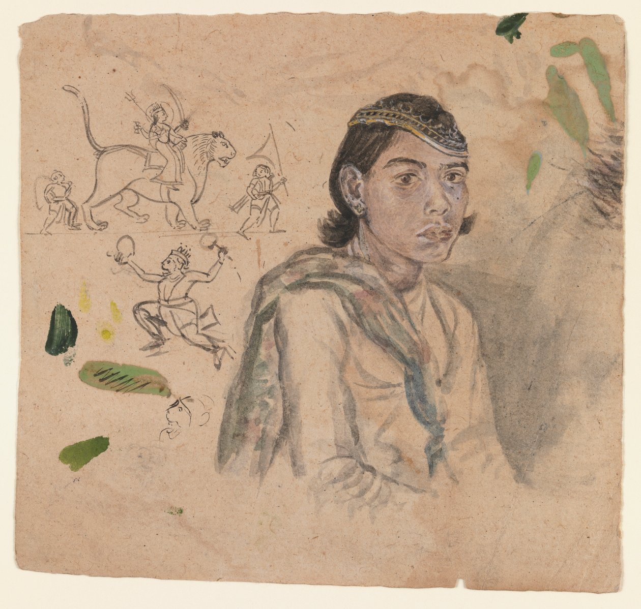 Tanulmány egy fiatalról, 1800 körül (tinta és világos szín a papíron) alkotó: Indian School