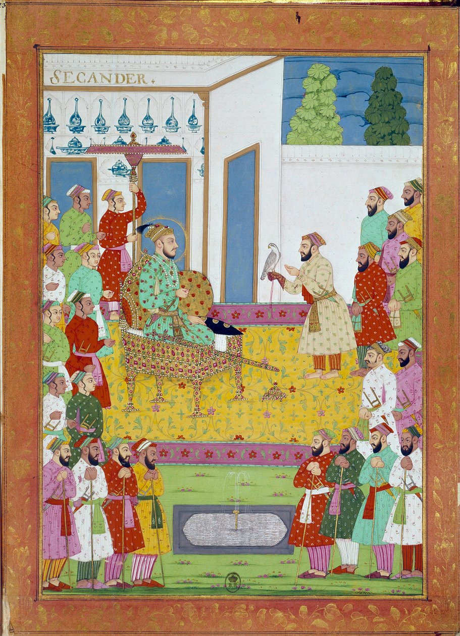 Iskander szultán Sah Alem udvarával. Miniatűr Niccolo Manucci (1638 - 1717), velencei felfedező utazási történetéből. India alkotó: Indian School