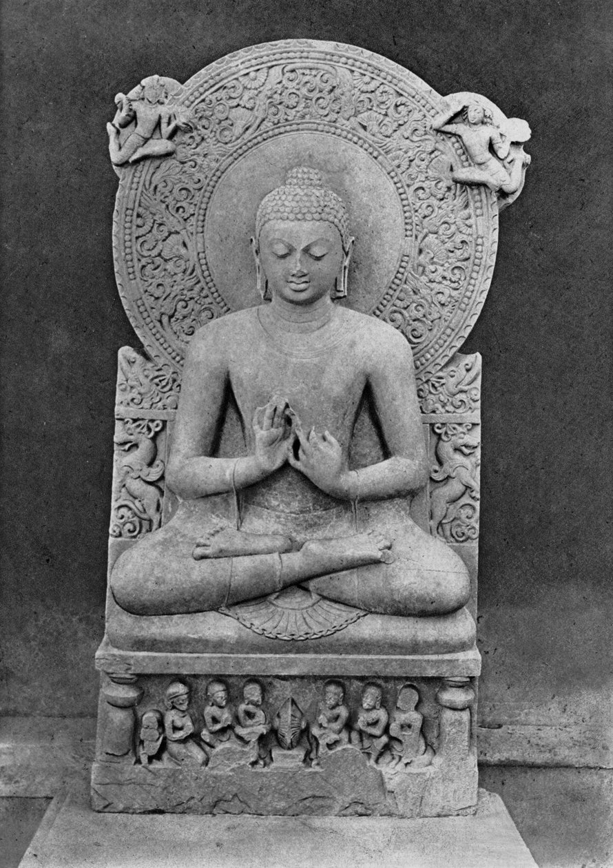 Buddha tanítása (Dharmacakra mudrā) (homokkő) alkotó: Indian School