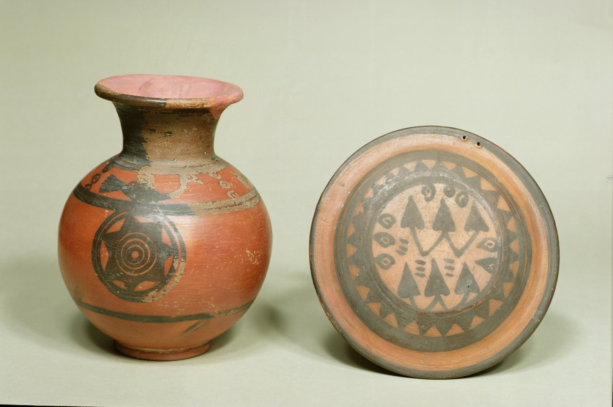 Terrakotta edény és fedél, a Harappa-i H temetőből, az Indus-völgyben, ie 1500-i.e. 1200 (terrakotta) alkotó: Indian School
