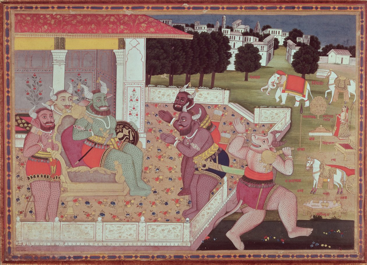 Az Asura Kumbha és a démonok udvara, 1800 körül alkotó: Indian School