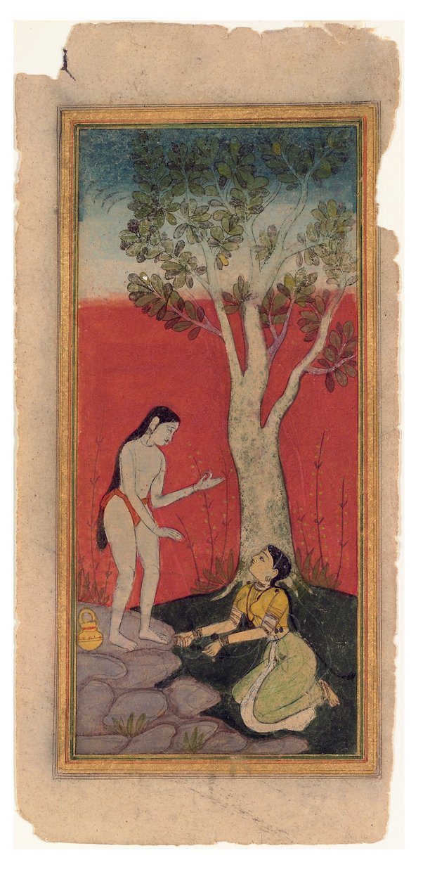 Az égi nimfa könyörög a bölcshez, 1600 körül (átlátszatlan wc és arany papíron) alkotó: Indian School