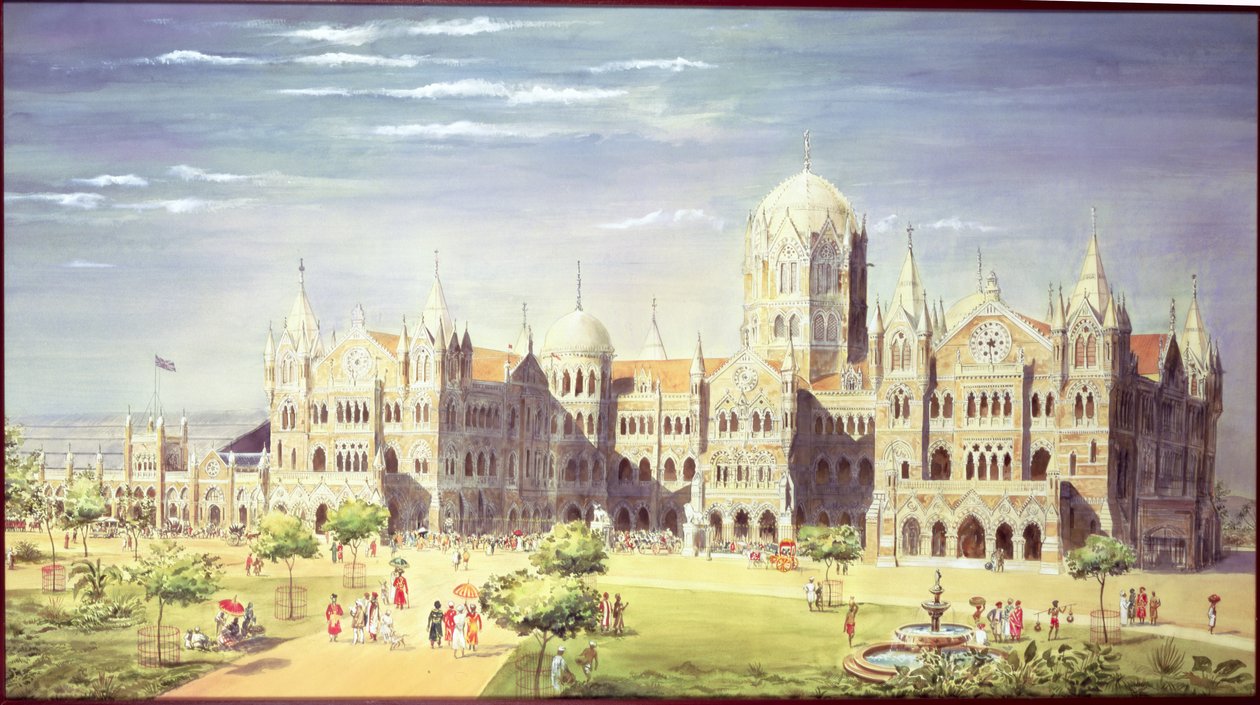 A Chhatrapati Shivaji végállomás, Mumbai, India, 1900 (testszín papíron) alkotó: Indian School