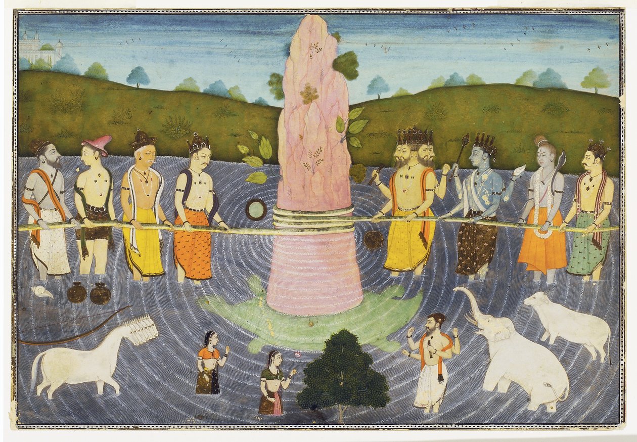 The Churning of the Ocean of Milk, 1700 körül (átlátszatlan wc és arany) alkotó: Indian School