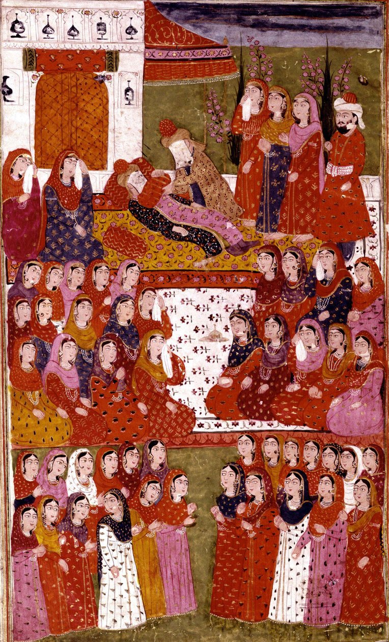 Abu Bakr halála, Hamla-i-Haydari illusztrációja, Mirza Muhammad Rafi Bazil, 1808 alkotó: Indian School