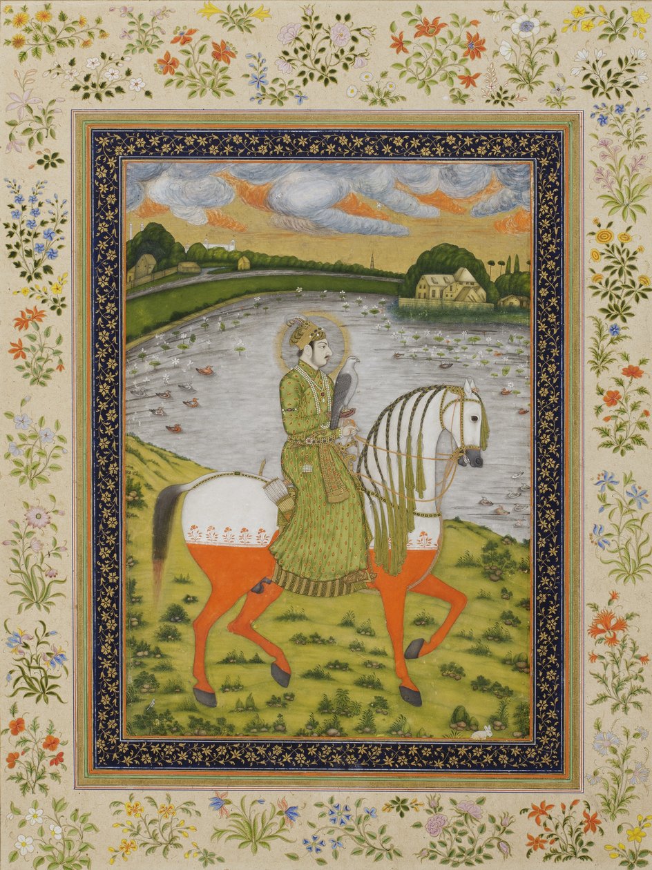Mohamed Shah császár, lovas, a vadászmezőn, 1750 körül (átlátszatlan wc és arany a papíron) alkotó: Indian School