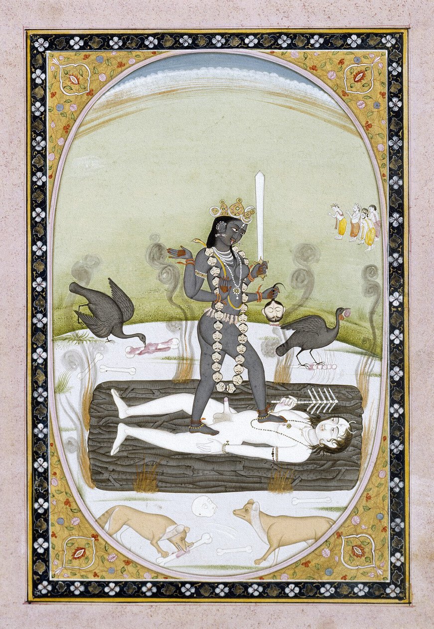 Kali istennő egy Kangra-festményen ábrázolva, Himachal Pradesh, 1820-1825 körül (átlátszatlan akvarell és aranyfesték papíron) alkotó: Indian School