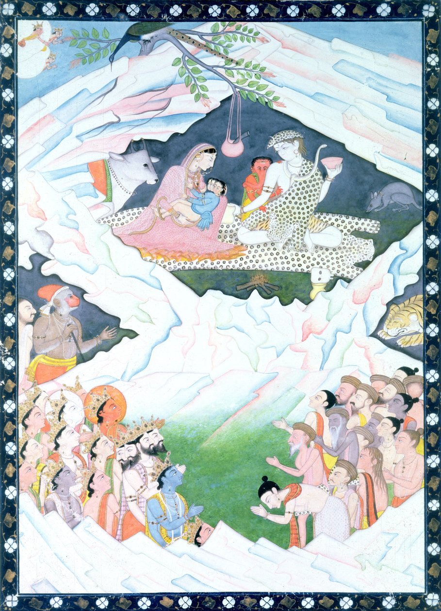 Shiva és Parvati Szent Családja a Kailash-hegyen alkotó: Indian School