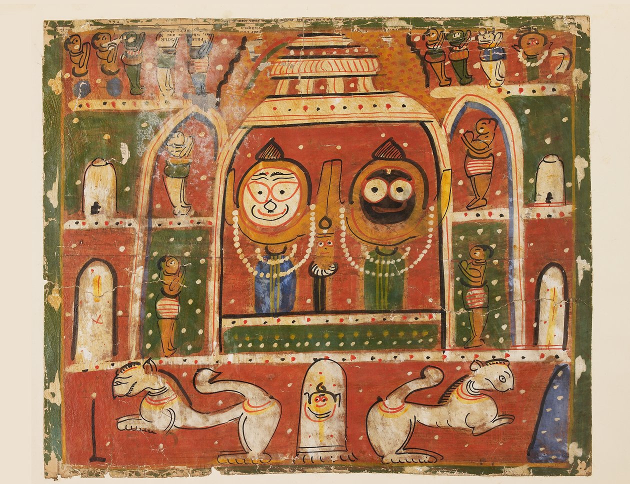 A Jagannatha Trio a puri szentélyben alkotó: Indian School