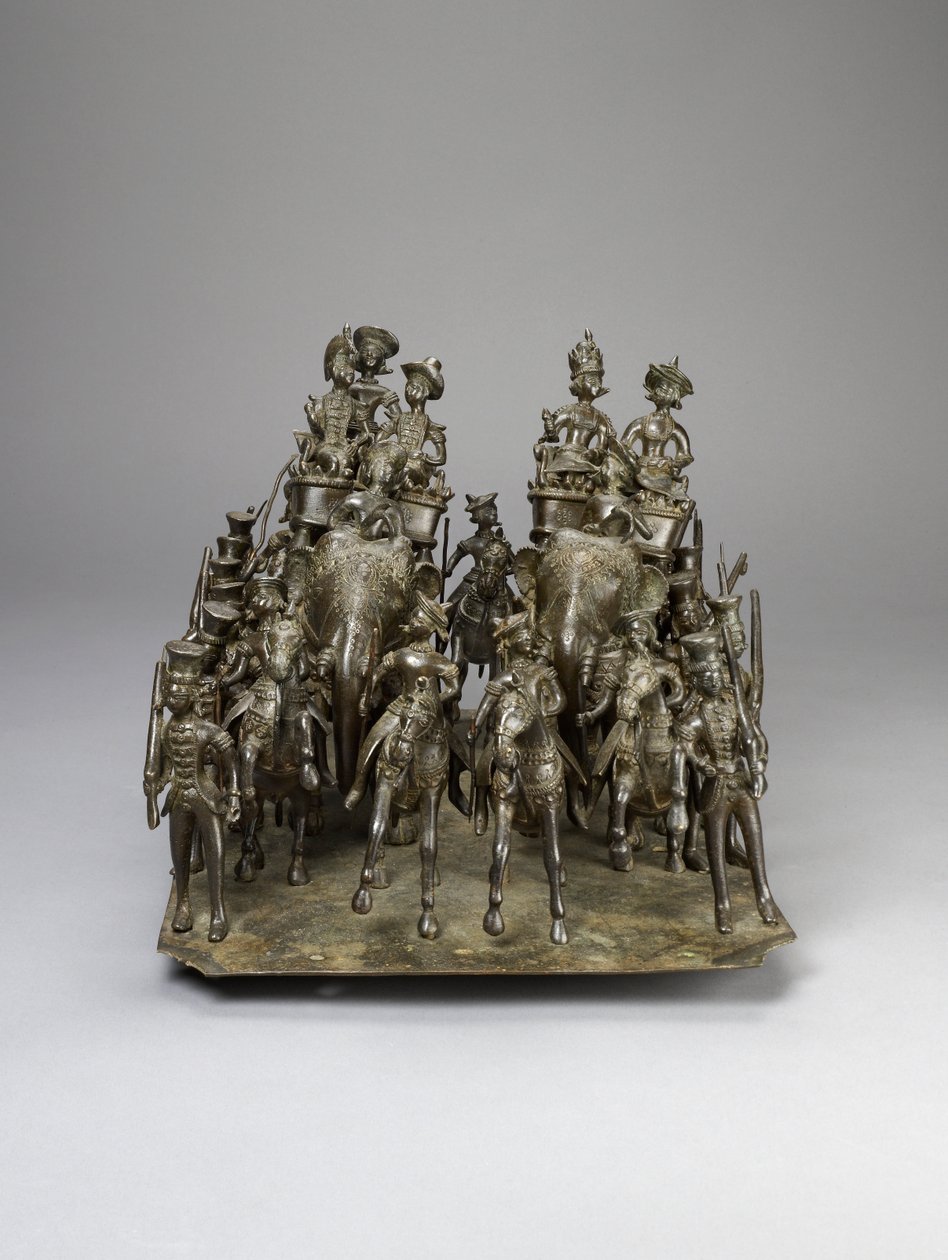 Oudh királyának kavalkádja a brit lakossal lovagolva elefánton, 1820 körül (bronz) alkotó: Indian School