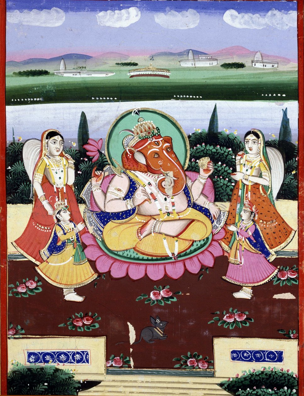 Az istenség Ganesha (Ganesh vagy Ganapati), Shiva és Parvati lánya. századi indiai népszerű nyomtatvány. alkotó: Indian School