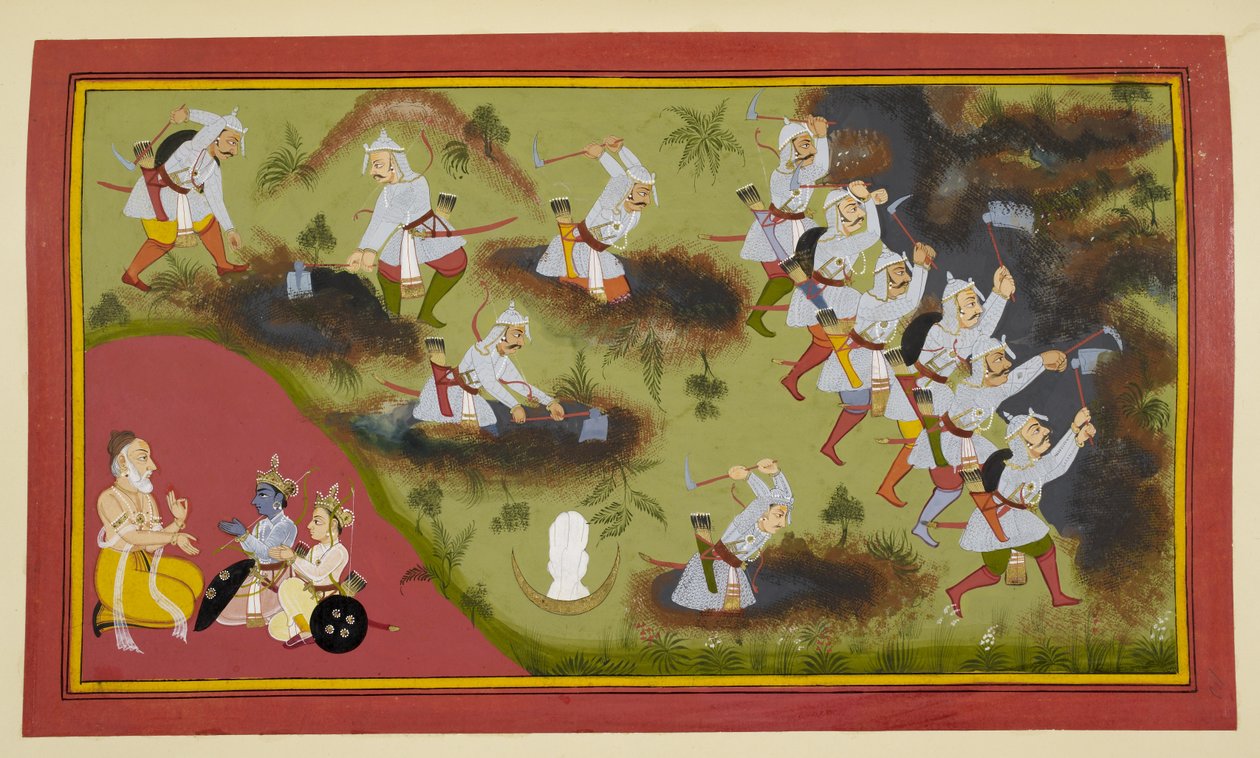 Sagara hatvanezer fia ássa a földet az áldozati ló után kutatva. alkotó: Indian School