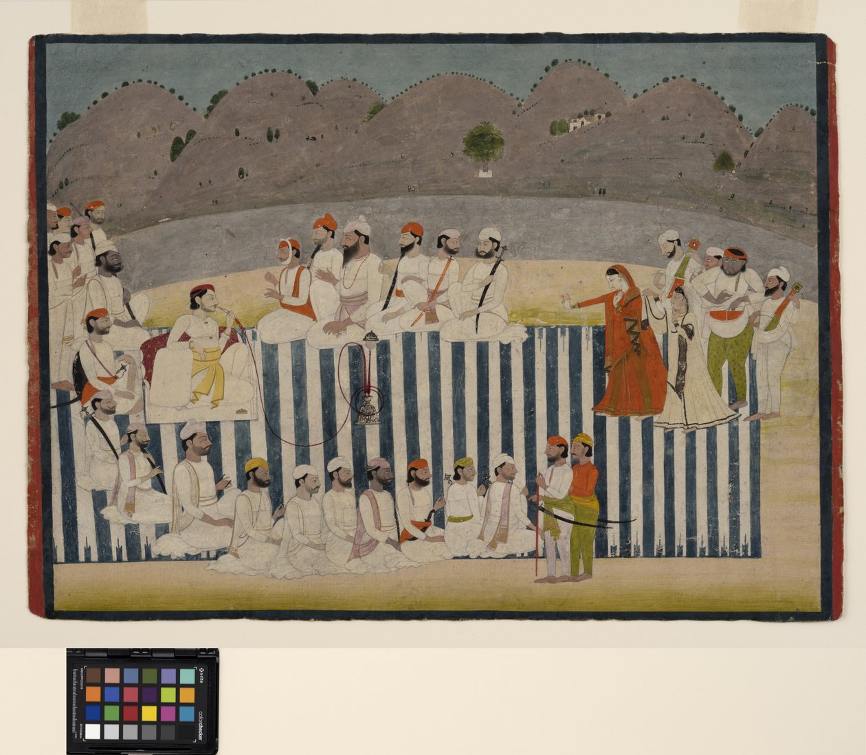 Bahadur Singh fia egy nautchot néz, 1800 körül (átlátszatlan akvarell és arany a papíron) alkotó: Indian School