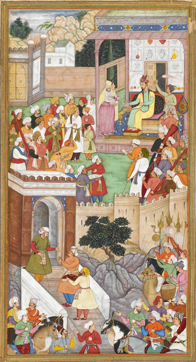 A fiatal Akbar bemutatása Humayunnak (India mogul császára) Kabulban. alkotó: Indian School