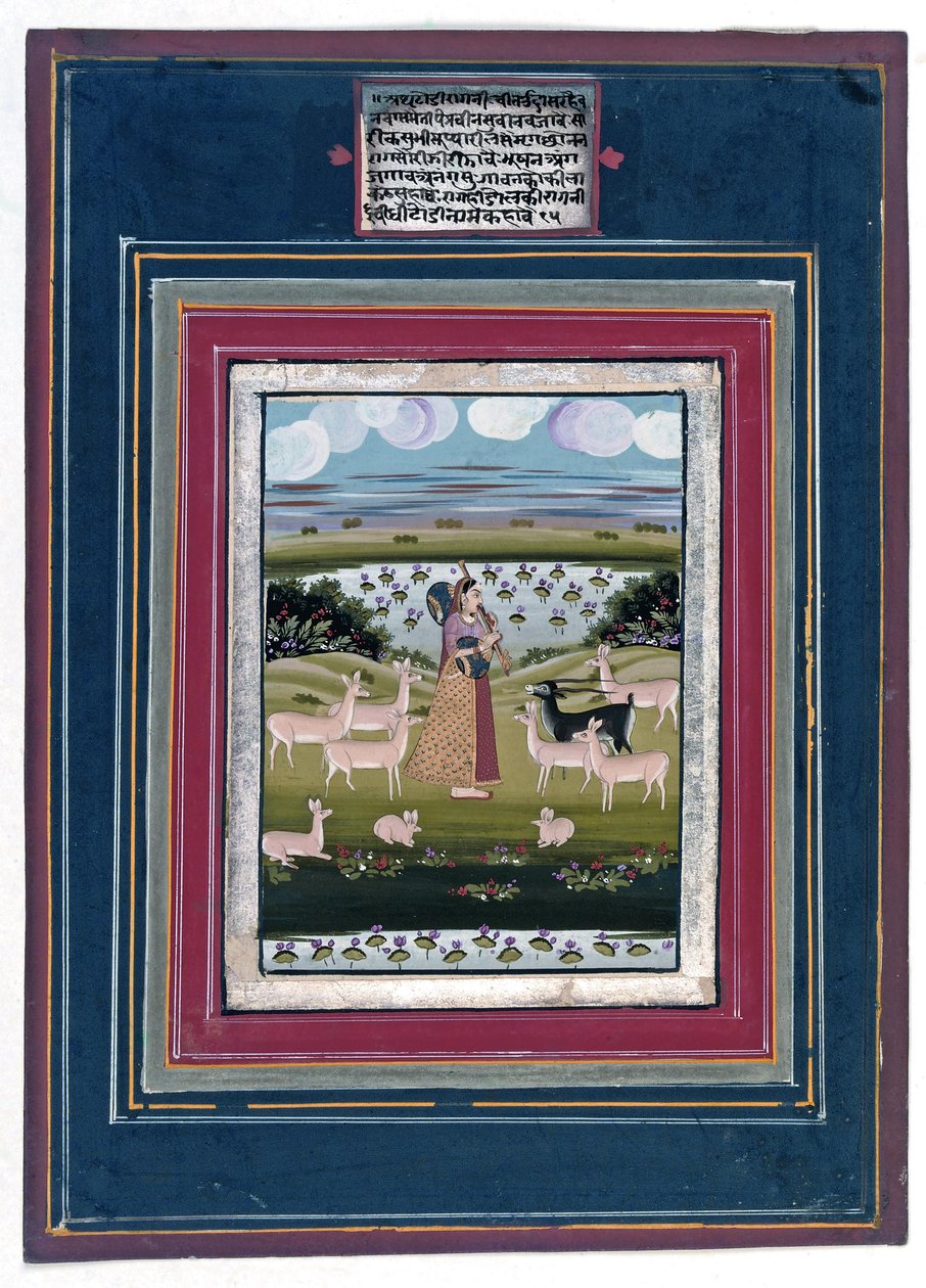 Todi ragini - Vinát játszó hölgy állatokkal teli tájon, 1810-20 alkotó: Indian School