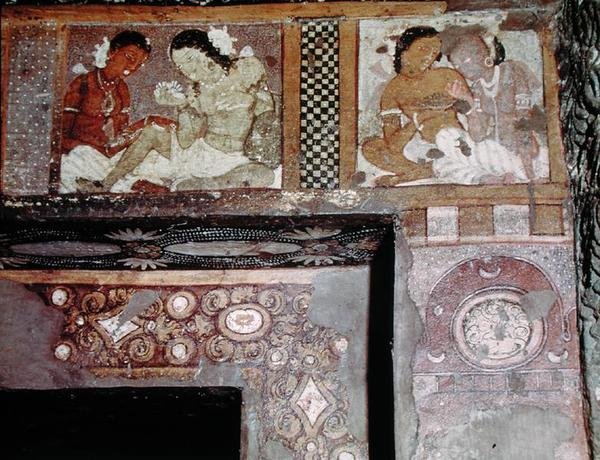 Két pár, a 17-es barlang belsejéből (freskó) alkotó: Indian School