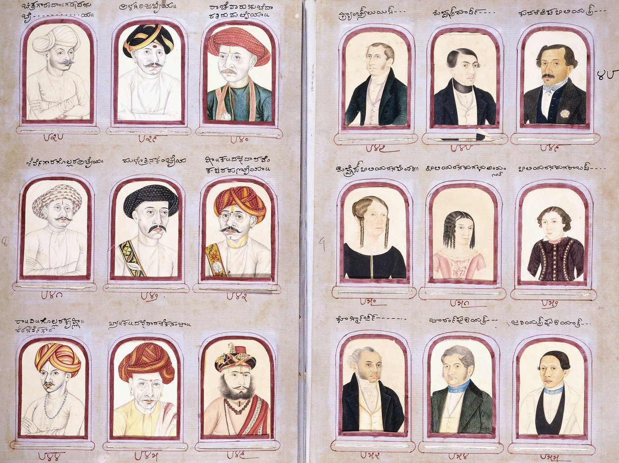 Két levél a hazai és európai portrékat tartalmazó albumból, 1830-1850 körül alkotó: Indian School