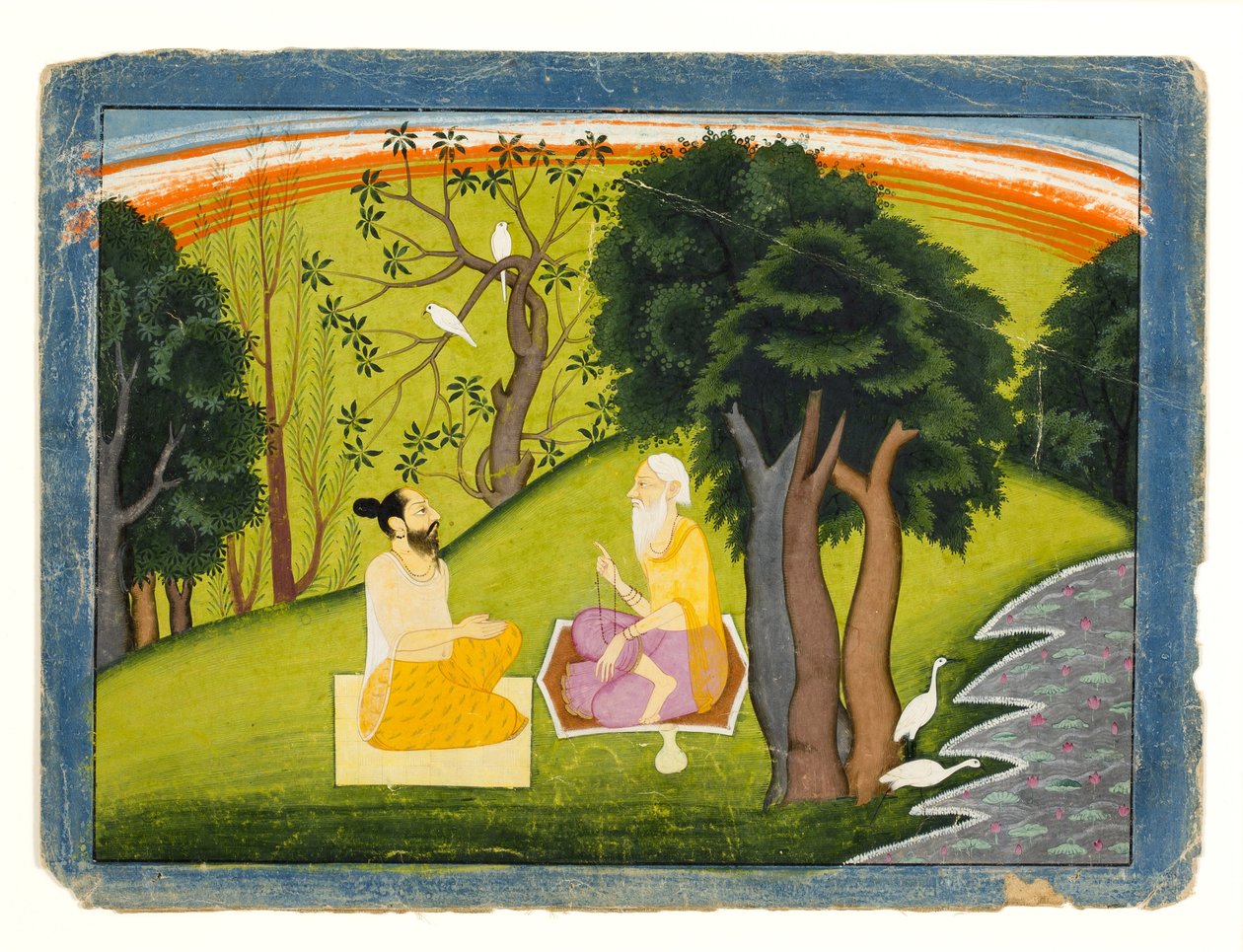 Két bölcs vitában egy tájban, 1785 körül (átlátszatlan wc és arany papíron) alkotó: Indian School