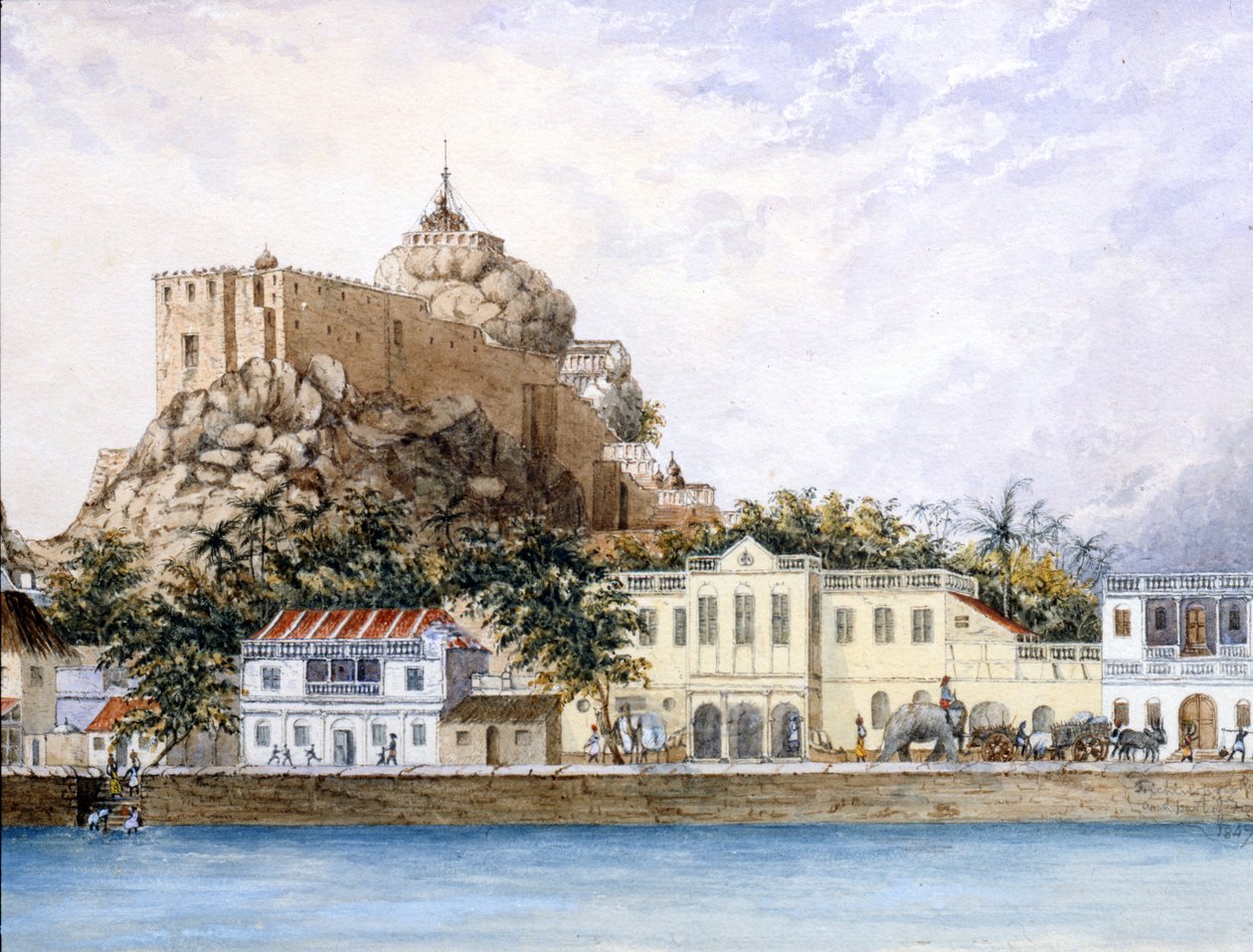 Ismeretlen település, 1830 körül (wc és gouache papíron) alkotó: Indian School