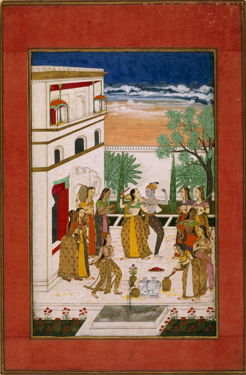 Vasanta Ragini, Radha & Krishna dance, 1760 körül (akvarell, papír) alkotó: Indian School