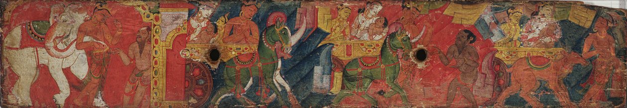 Vessnatara Jataka, kéziratos borítóról, Pala Iskola, 1200 körül (festett fa) alkotó: Indian School