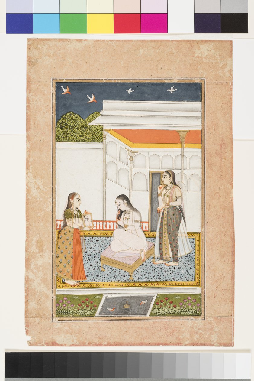 Hindoli Vilaval Ragini, 1745 körül (átlátszatlan akvarell és arany papíron, albumoldalra rögzítve) alkotó: Indian School