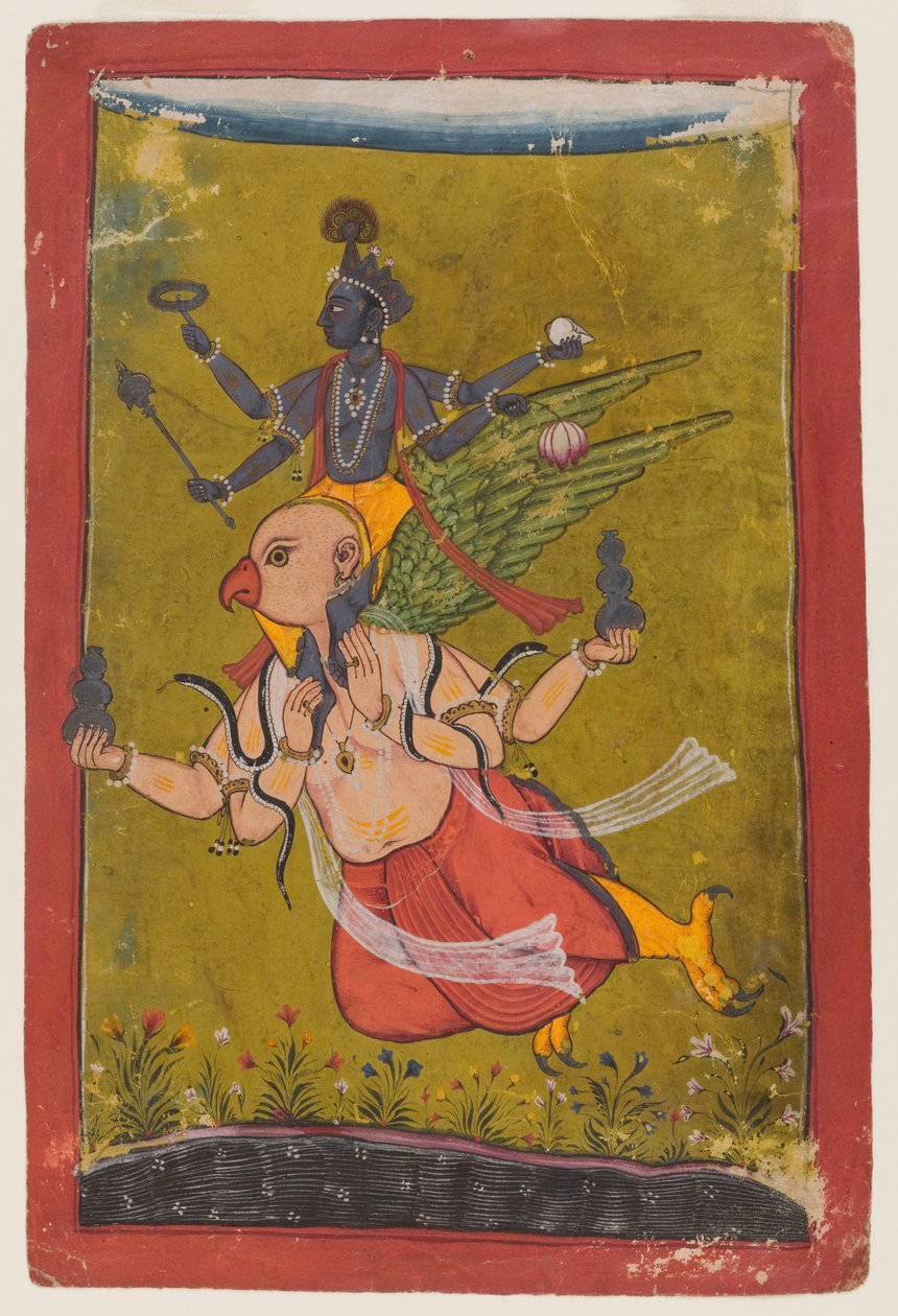 Visnu a Garudán, 1725 körül vagy korábban (wc, ezüst és arany papíron) alkotó: Indian School