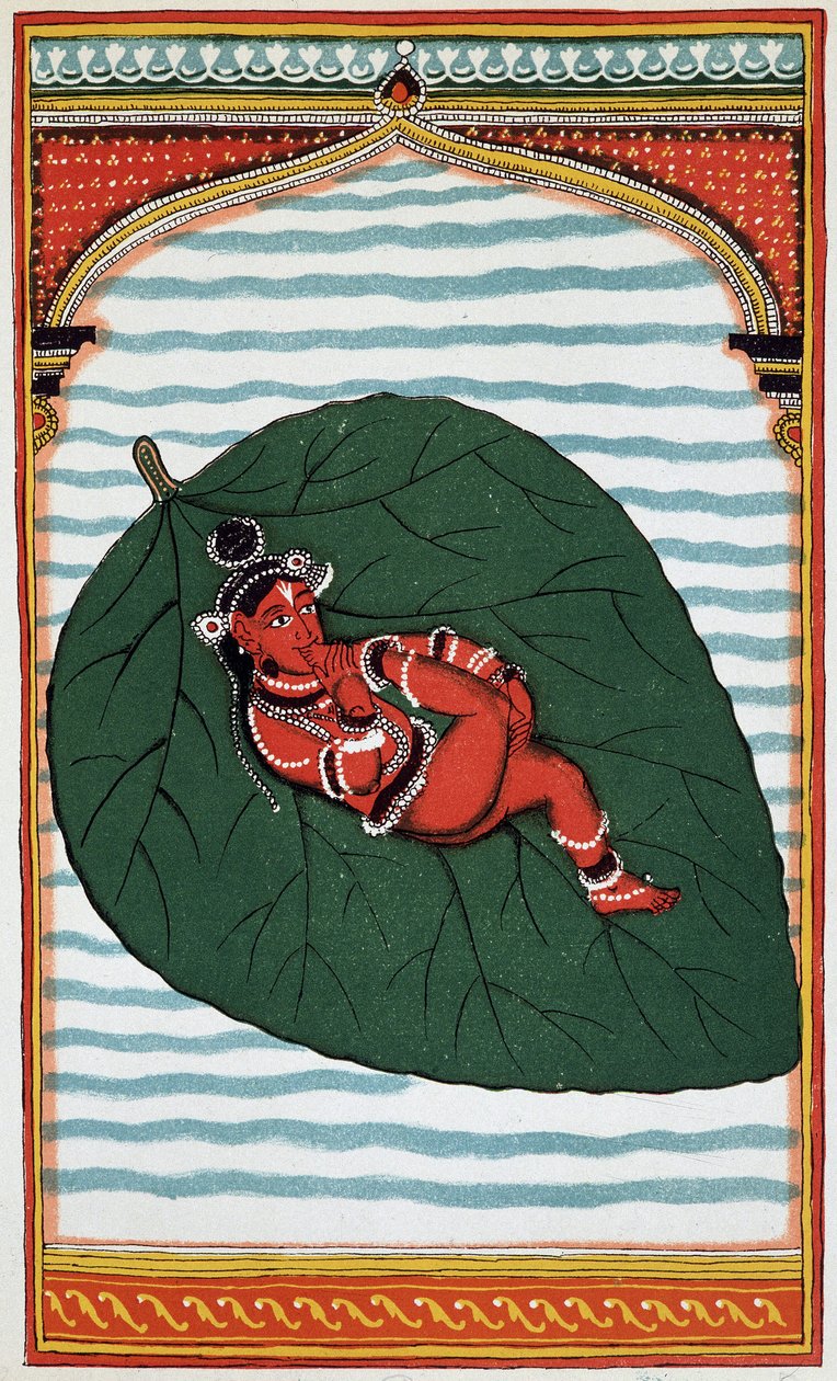Visnu vagy Narayan: A brahman triász második nagy istensége, születése - a 18. századi litho. alkotó: Indian School