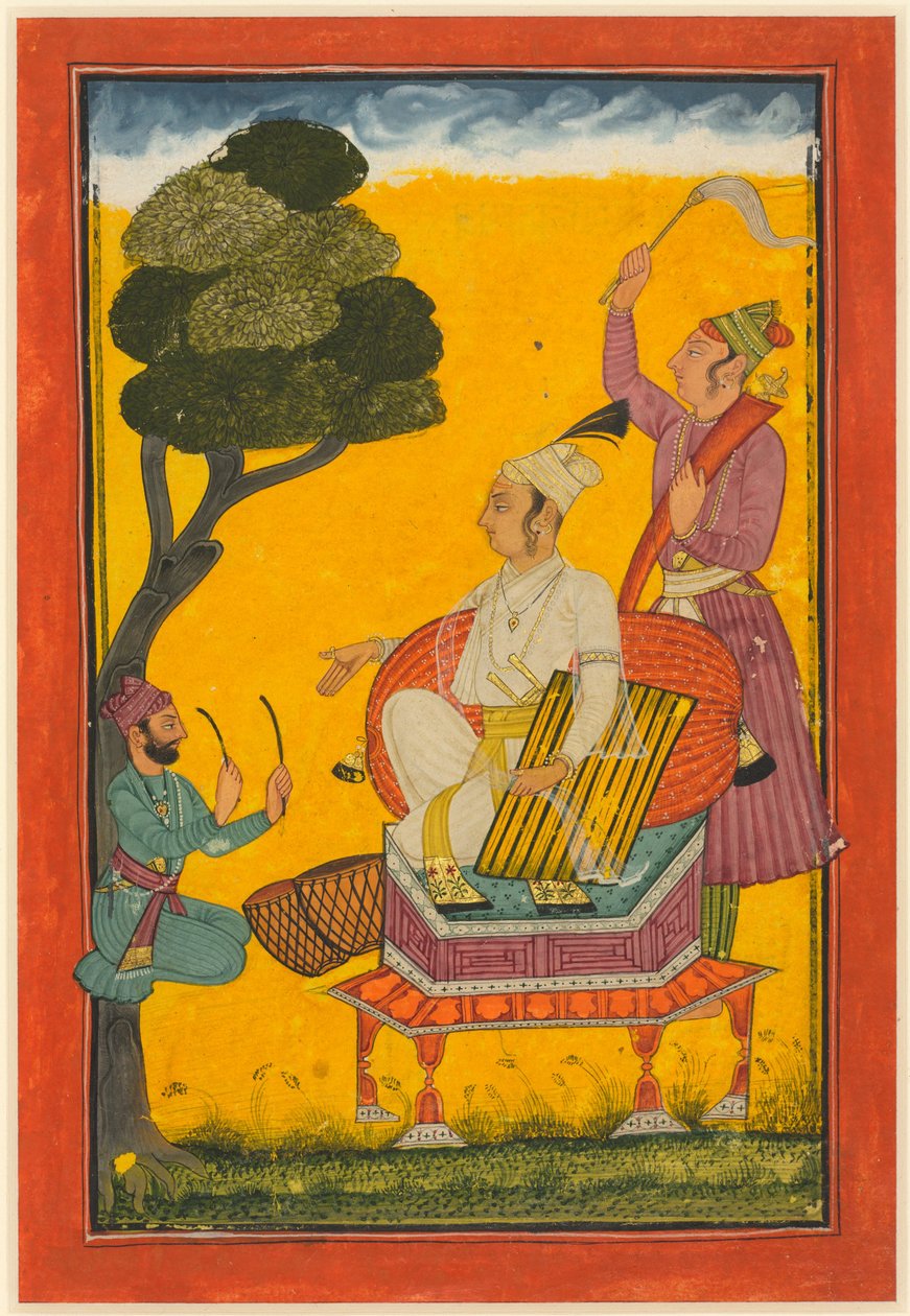 Vivaca Ragaputra, egy levél a Ragamala sorozatból, 1700-20 körül (fedetlen akvarell és arany, papír) alkotó: Indian School