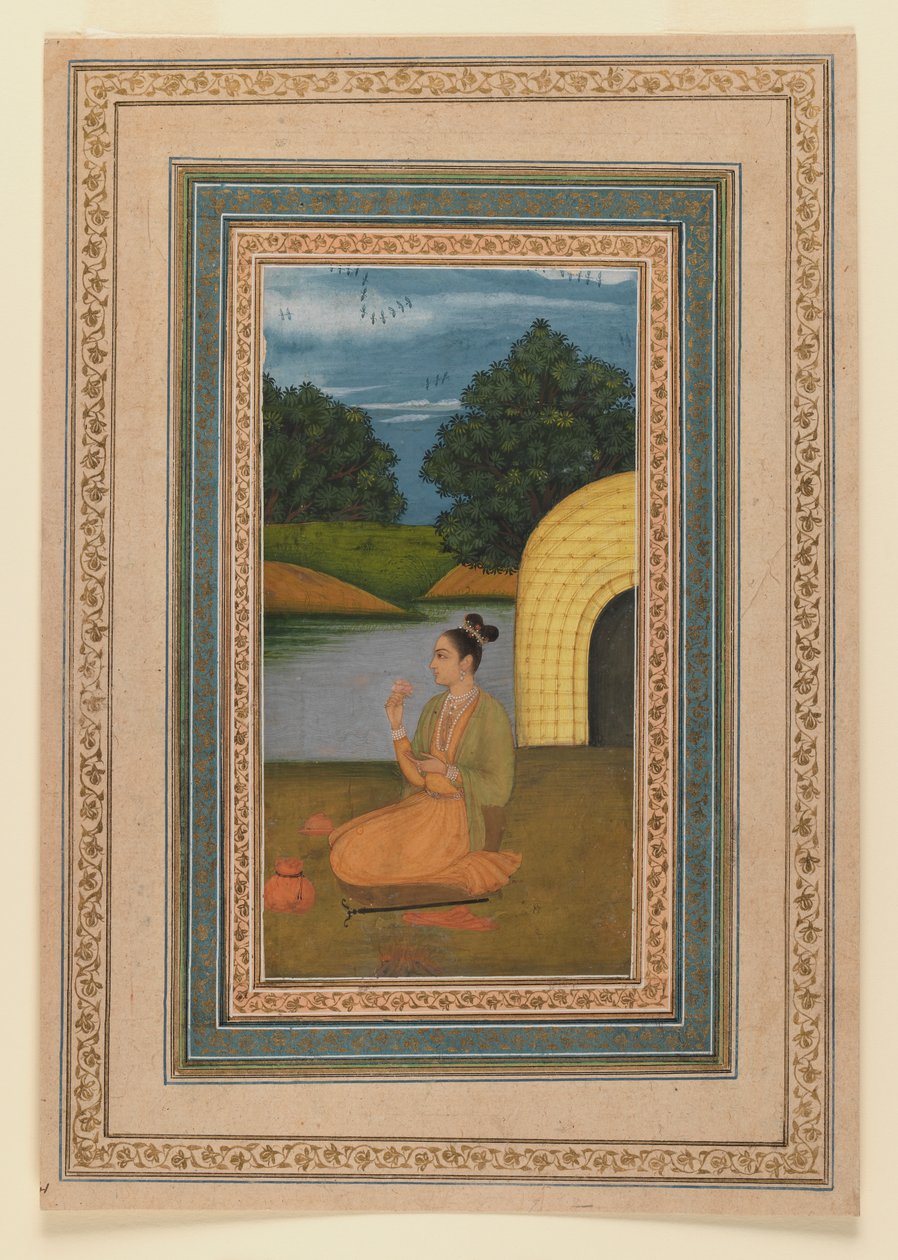 Yogini egy tájban, 1760 körül (wc papíron) (recto of 375848) alkotó: Indian School