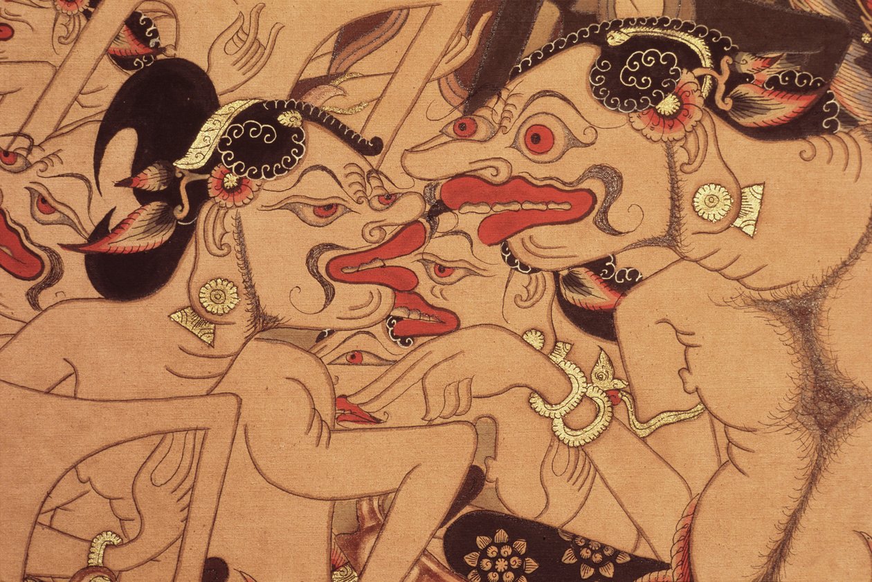 Részlet egy Wayang Beber tekercsről (akvarell papíron) alkotó: Indonesian Indonesian