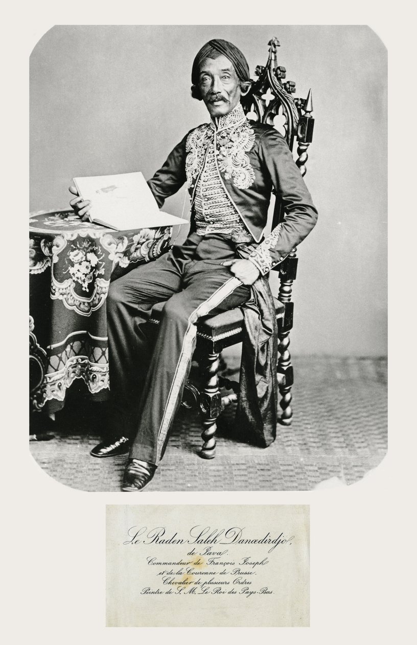 Raden Saleh portréja és hívókártyája, 1850-70 körül (bw fotó és metszet) alkotó: Indonesian School