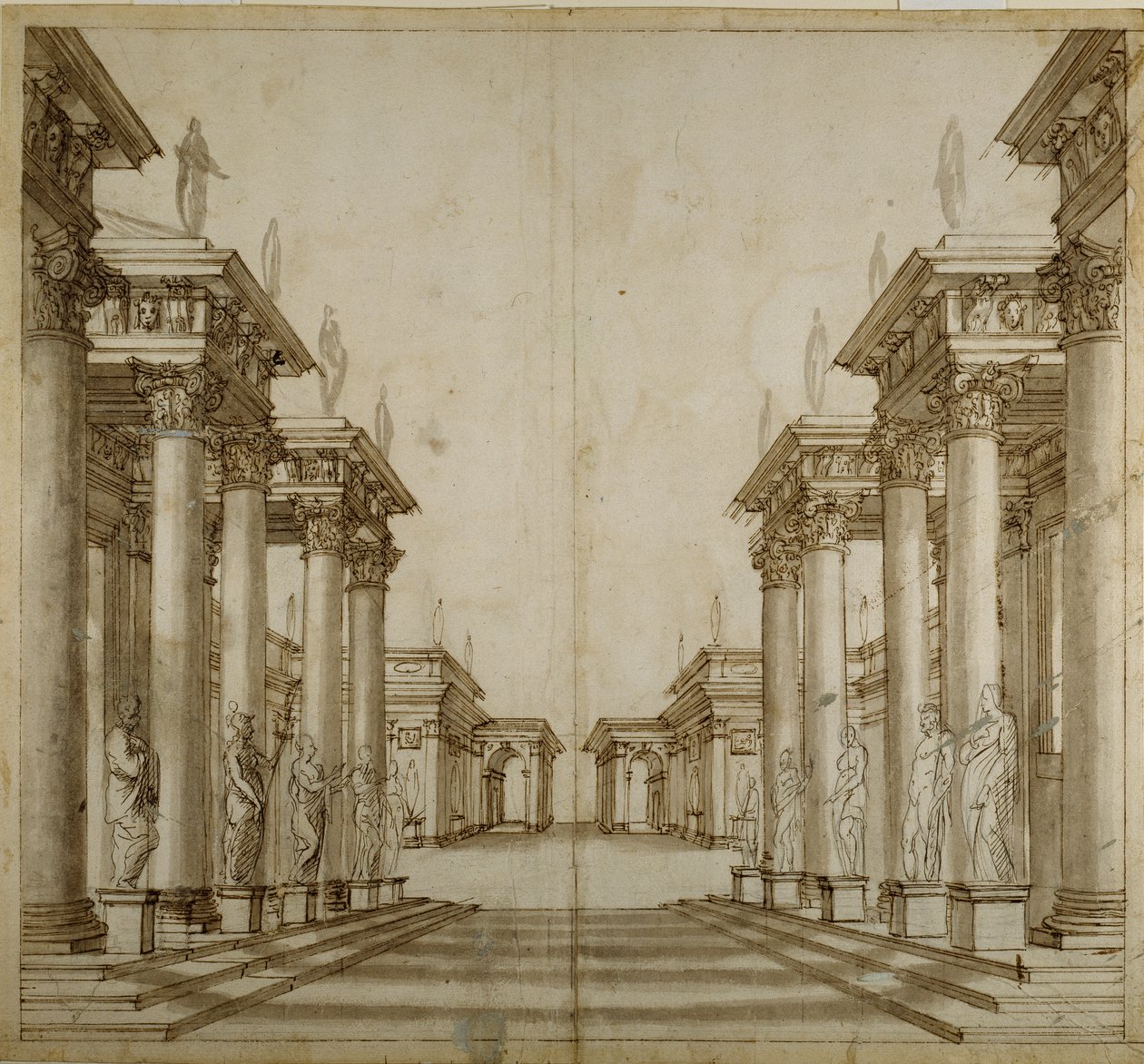 Római átrium (toll és tinta papíron) alkotó: Inigo Jones
