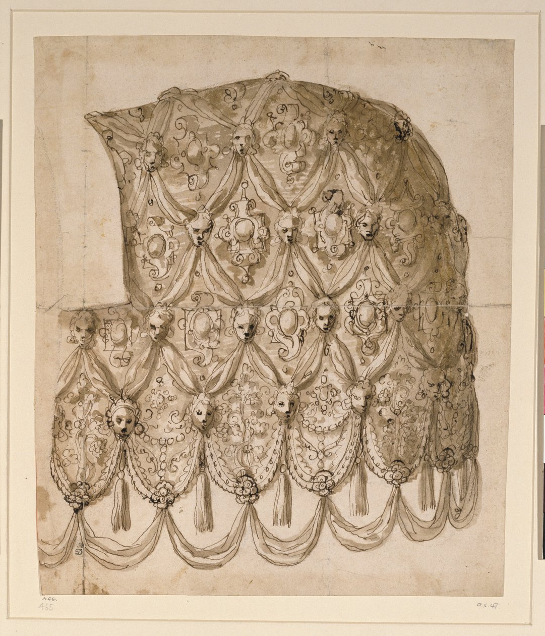 Egy ló kaparizon (toll és tinta papíron) alkotó: Inigo Jones