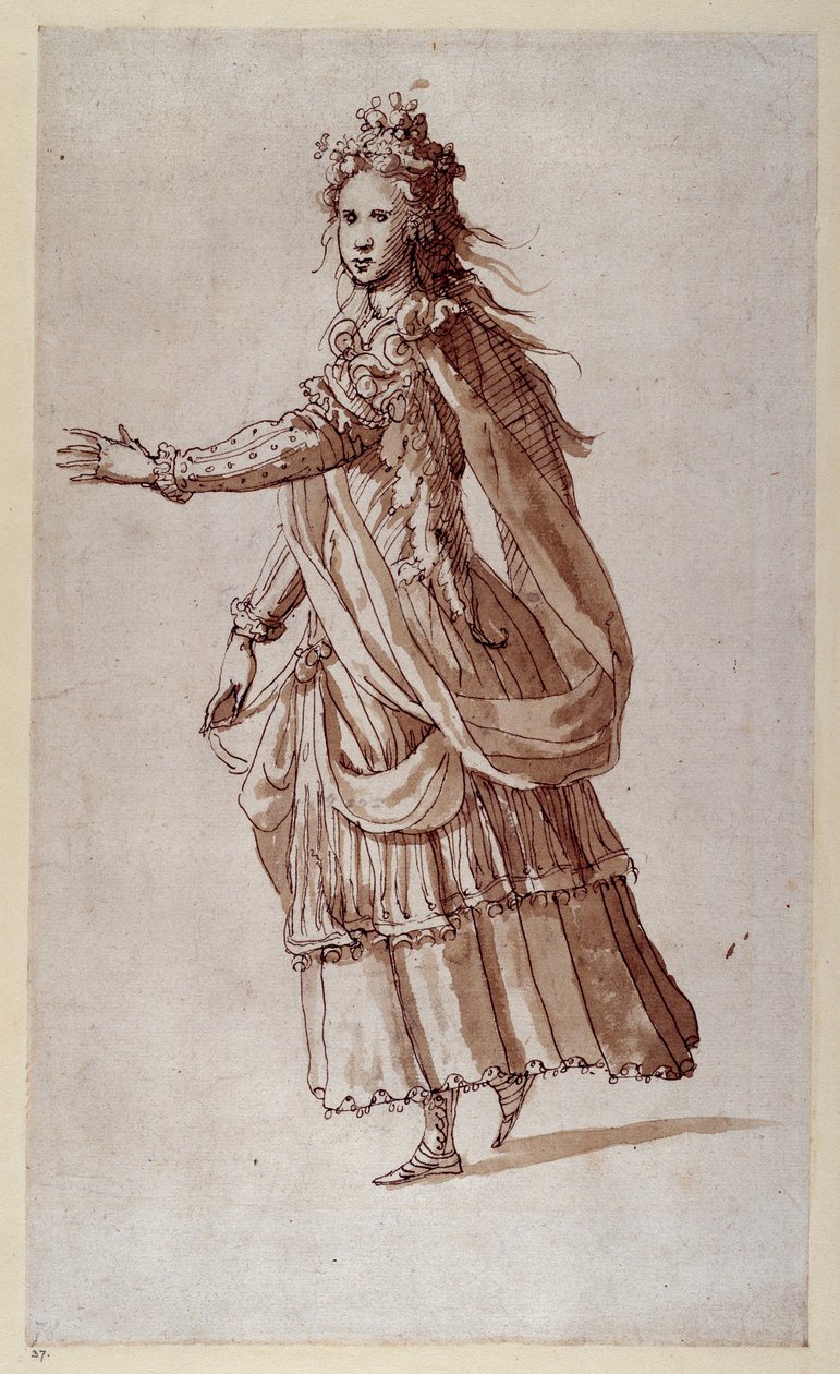 Egy hölgy, mint naiád (toll és tinta papíron) alkotó: Inigo Jones