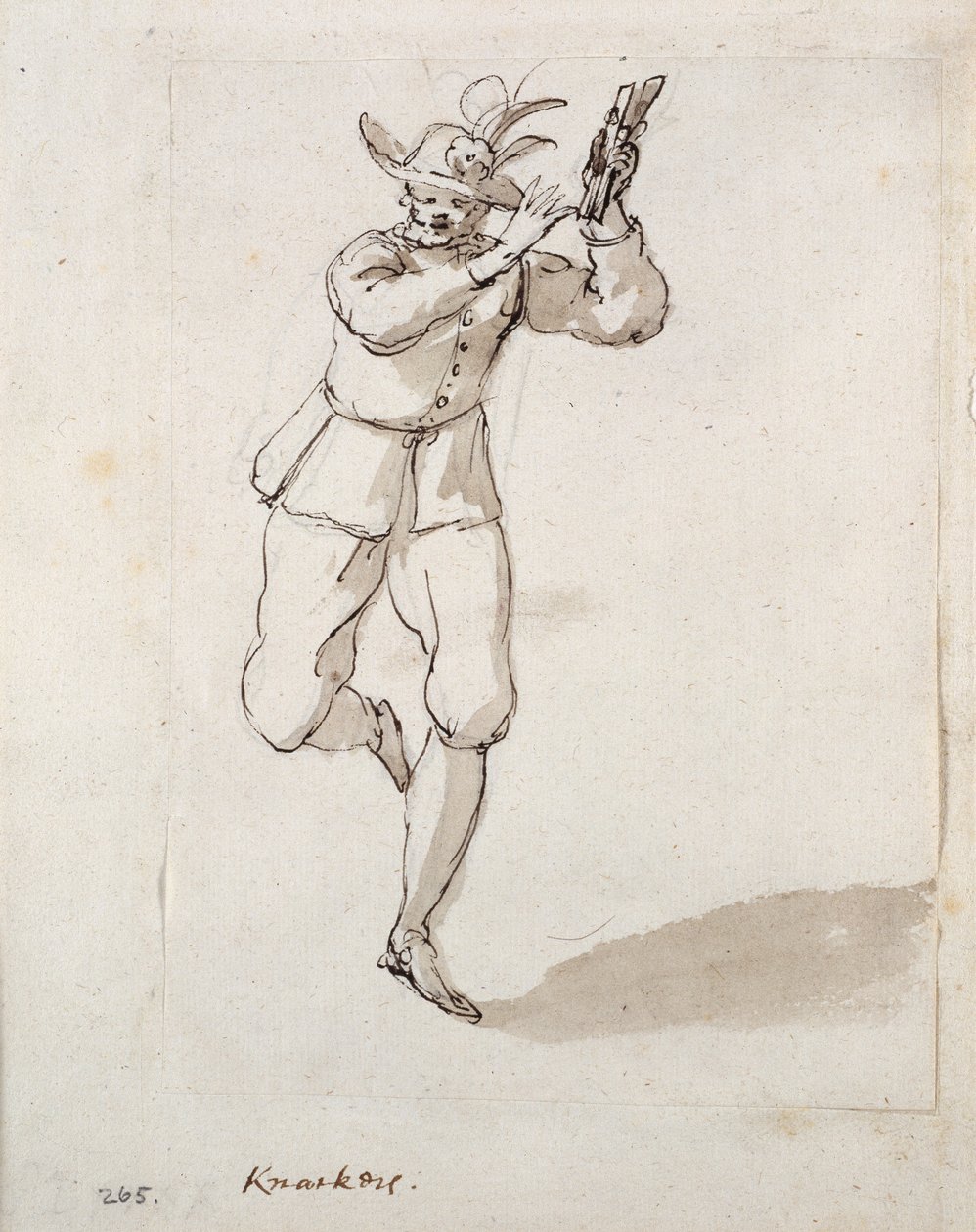 Férfi kopogtatókkal és harangokkal (toll és tinta papíron) alkotó: Inigo Jones
