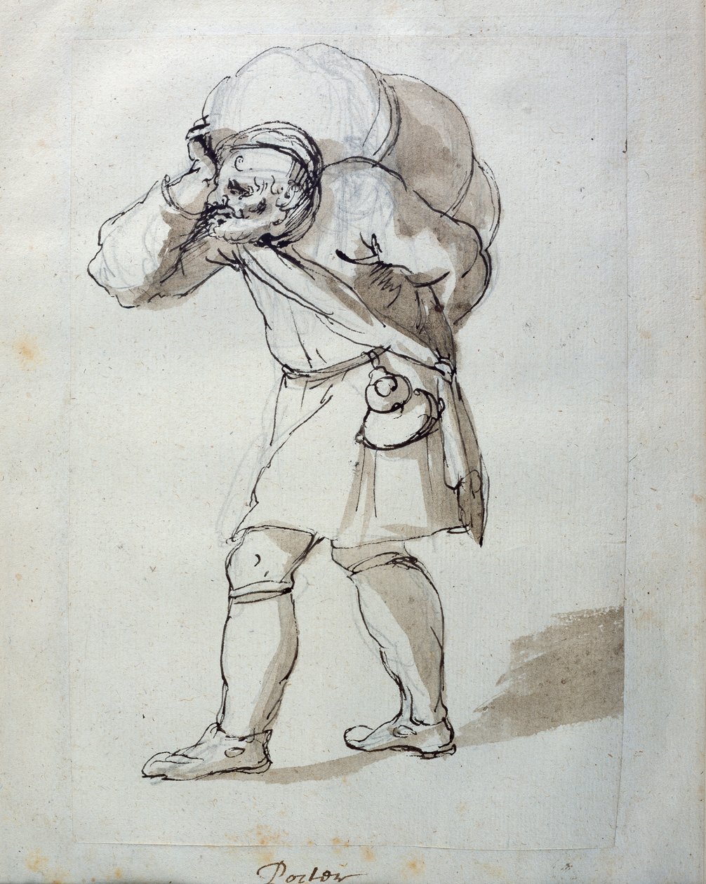 Megrakott hordár (toll és tinta papíron) alkotó: Inigo Jones