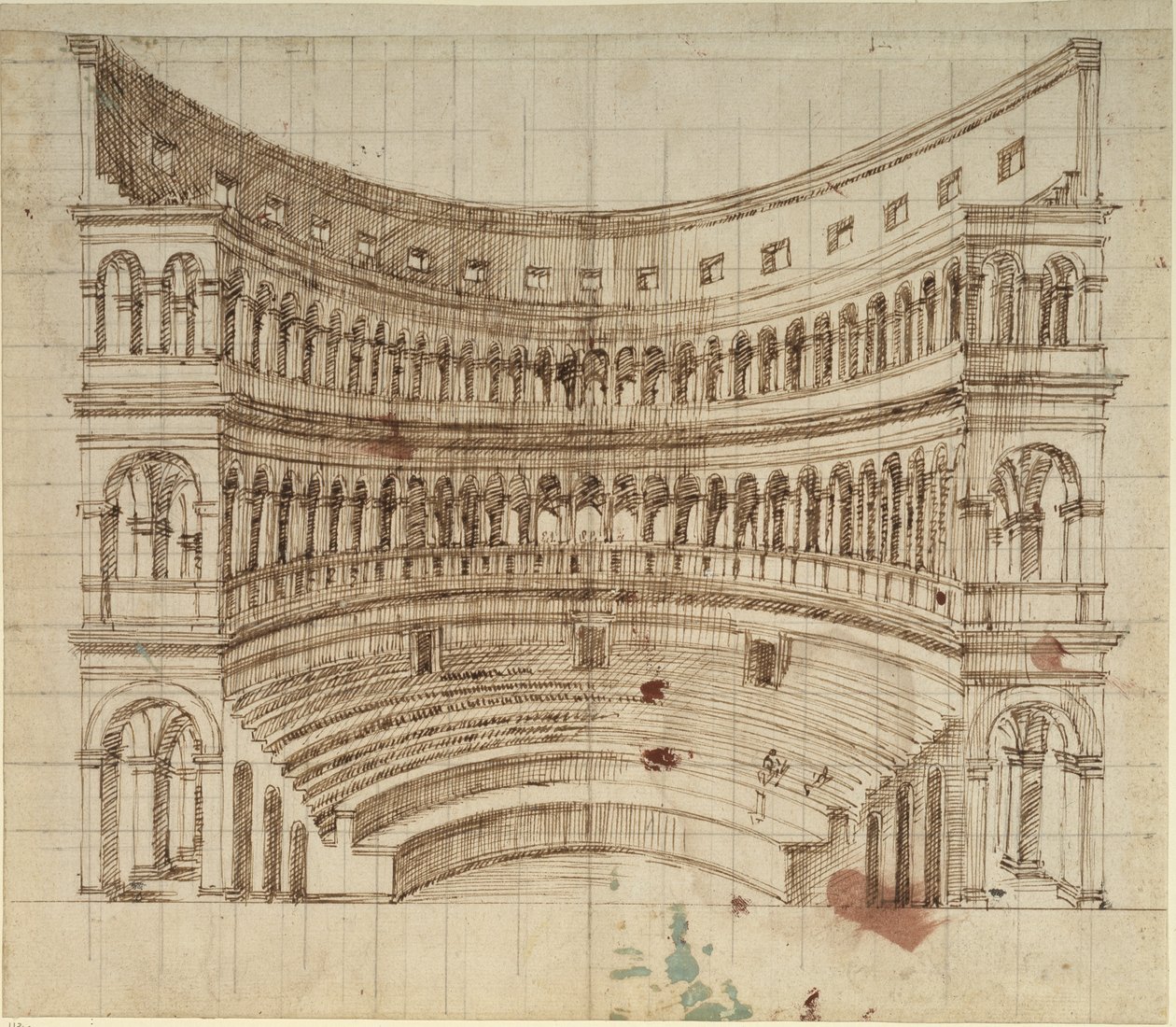 Amfiteátrum (toll és tinta papíron) alkotó: Inigo Jones