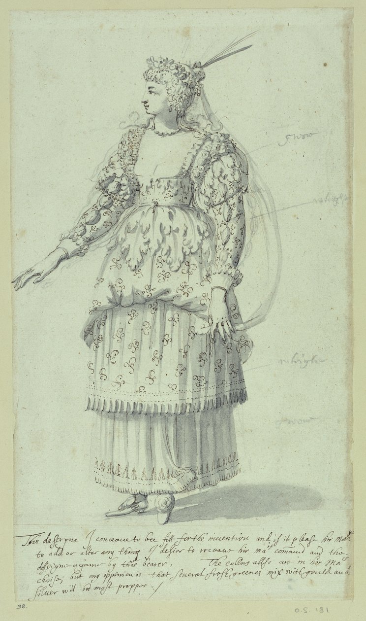 Chloris: végső vázlat Henrietta Maria számára, 1631 körül (toll és tinta papíron) alkotó: Inigo Jones