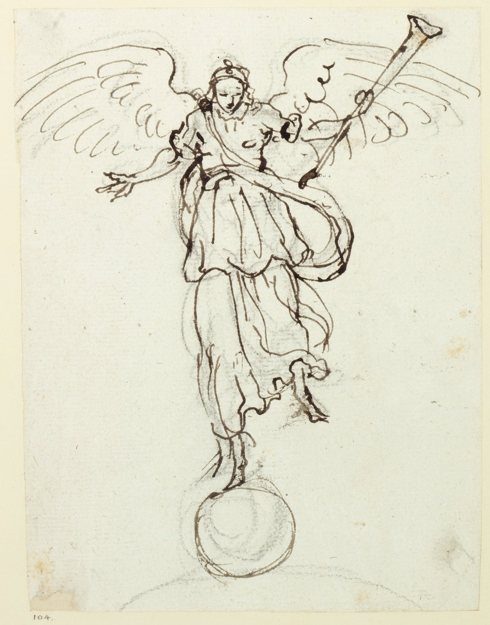 Hírnév, előzetes vázlat, 1631 körül (toll és tinta papíron) alkotó: Inigo Jones